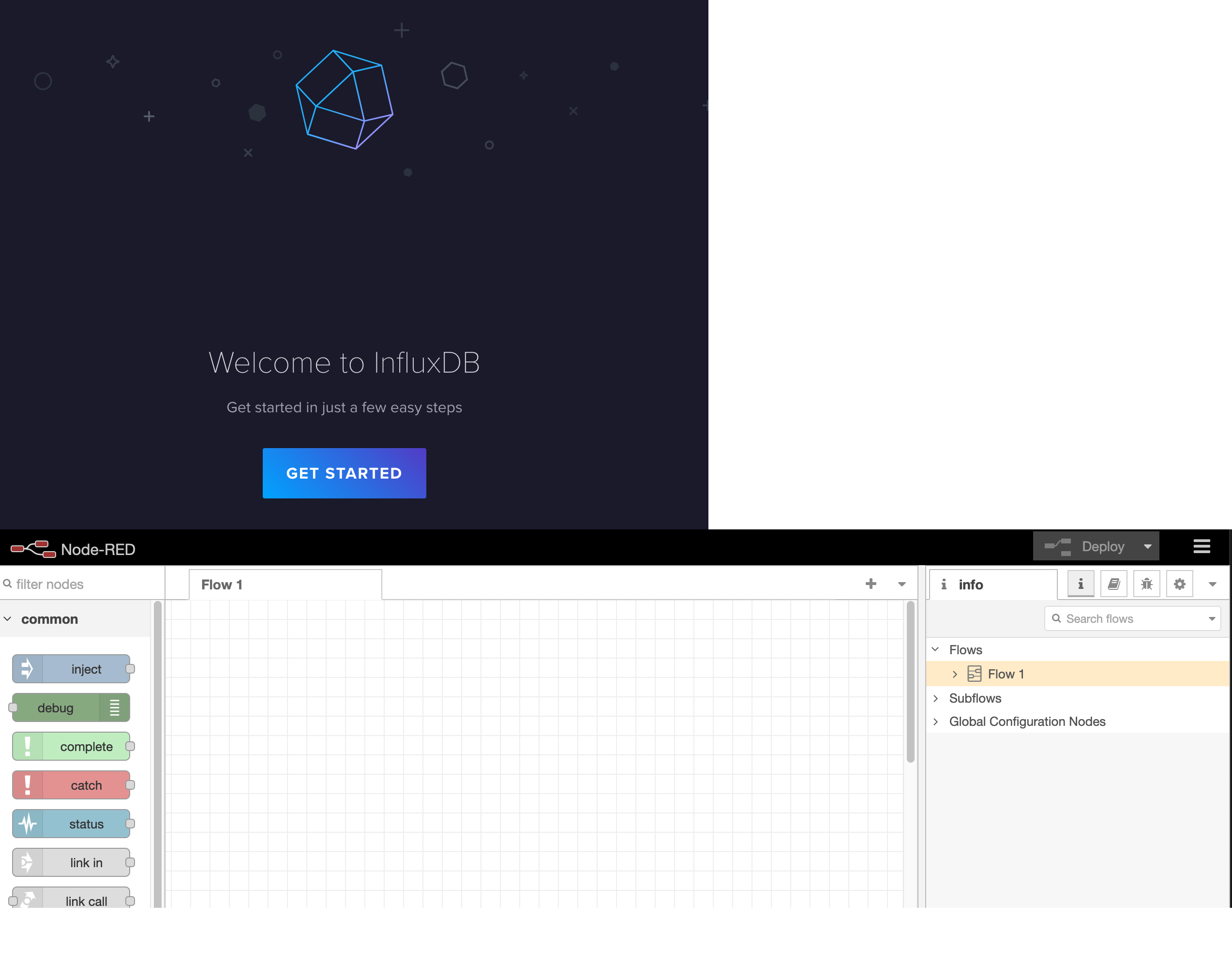 nodered and influxdb running